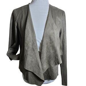 BLANKNYC Snake Embossed Faux Suede Drape Front Jacket Taupe Medium NEW green/tan